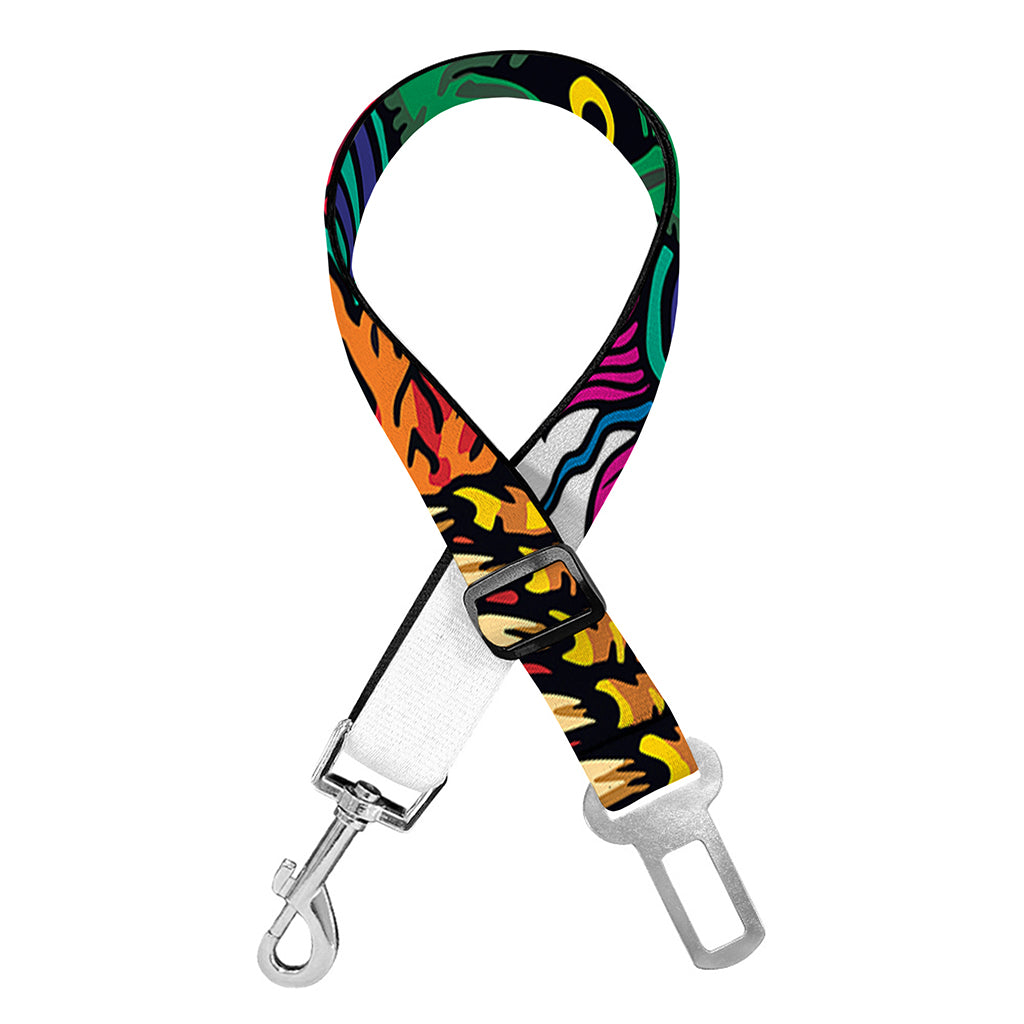 Psychedelic Skull Print Dog Seat Belt