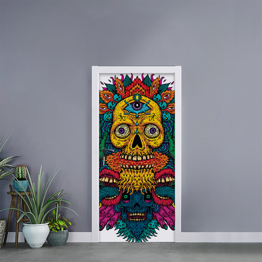 Psychedelic Skull Print Door Sticker