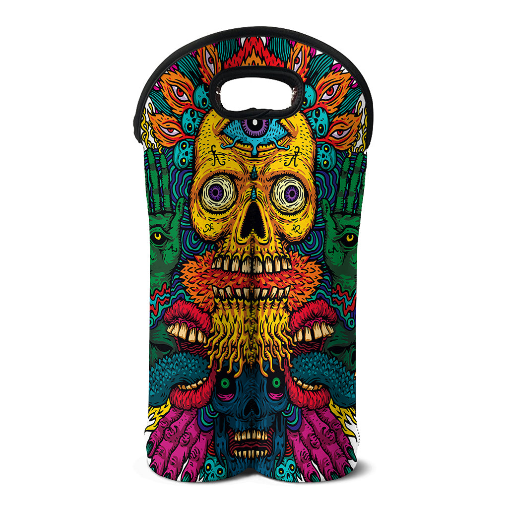 Psychedelic Skull Print Double Neoprene Wine Tote