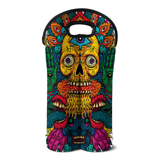 Psychedelic Skull Print Double Neoprene Wine Tote