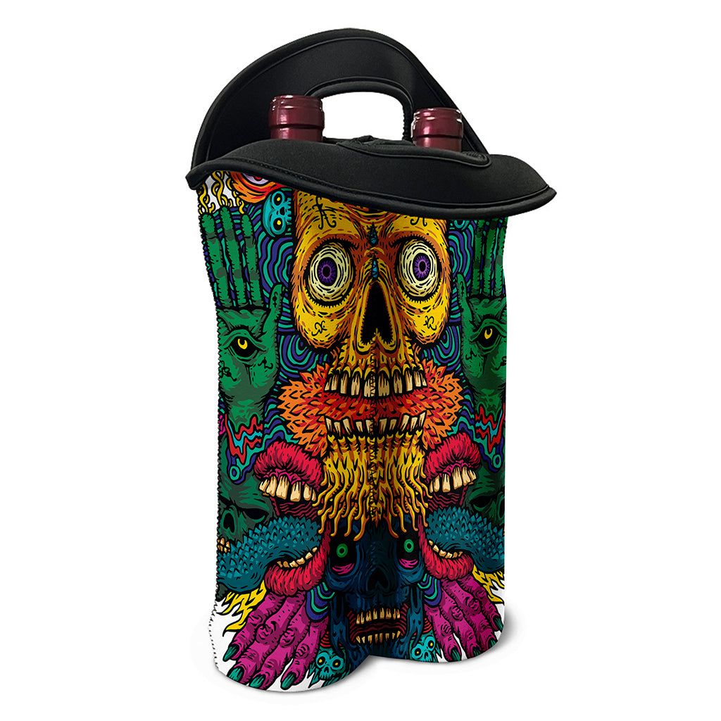 Psychedelic Skull Print Double Neoprene Wine Tote