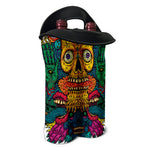 Psychedelic Skull Print Double Neoprene Wine Tote