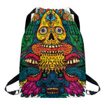 Psychedelic Skull Print Drawstring Backpack