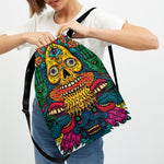 Psychedelic Skull Print Drawstring Backpack