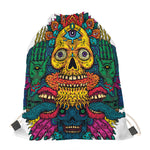 Psychedelic Skull Print Drawstring Bag