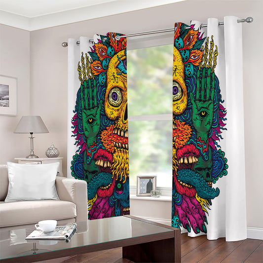 Psychedelic Skull Print Extra Wide Grommet Curtains