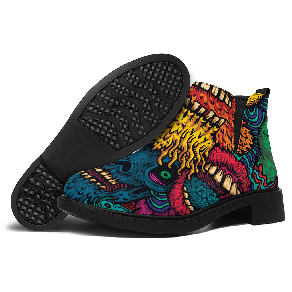 Psychedelic Skull Print Flat Ankle Boots