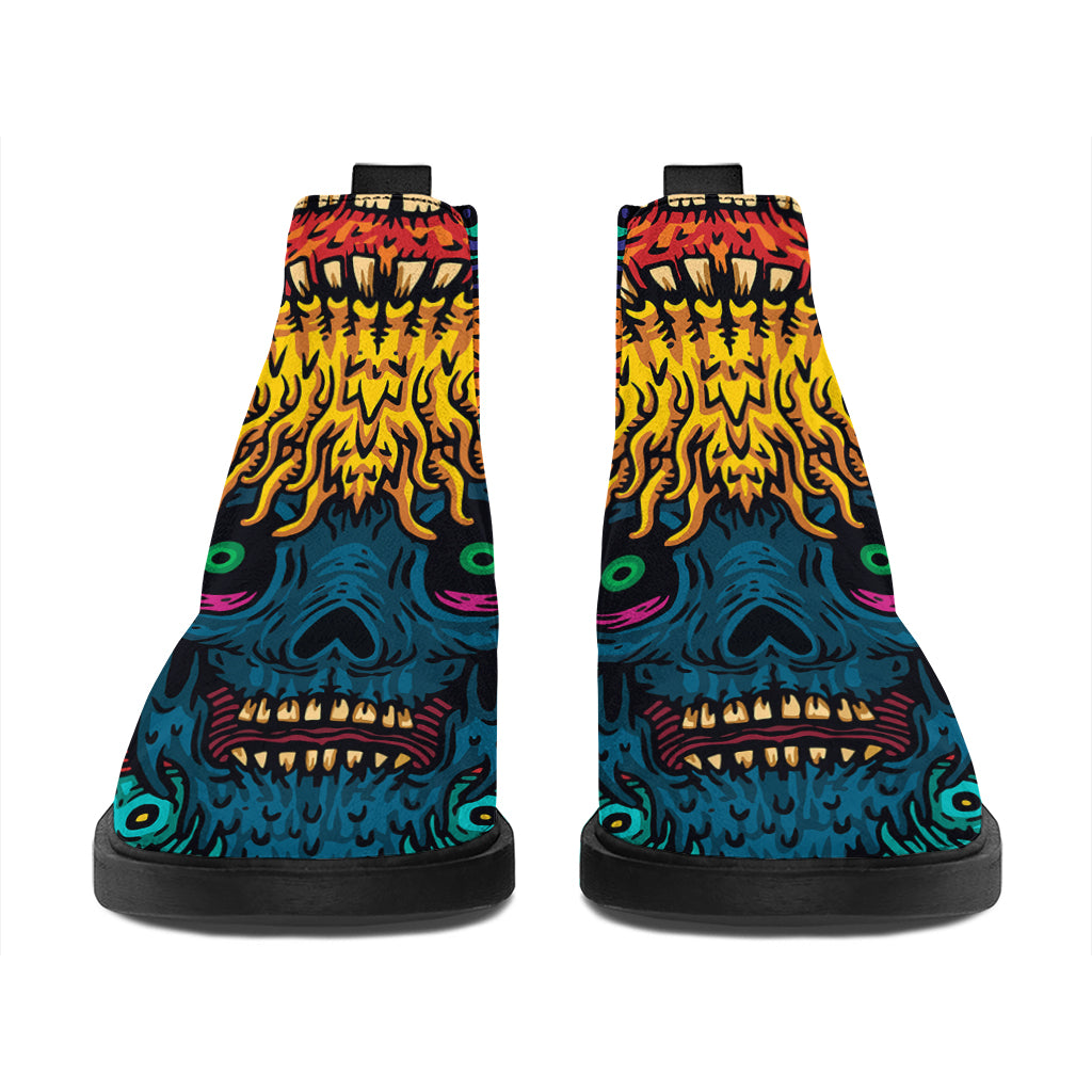 Psychedelic Skull Print Flat Ankle Boots