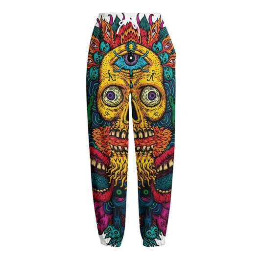 Psychedelic Skull Print Fleece Lined Knit Pants