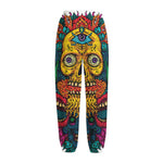 Psychedelic Skull Print Fleece Lined Knit Pants