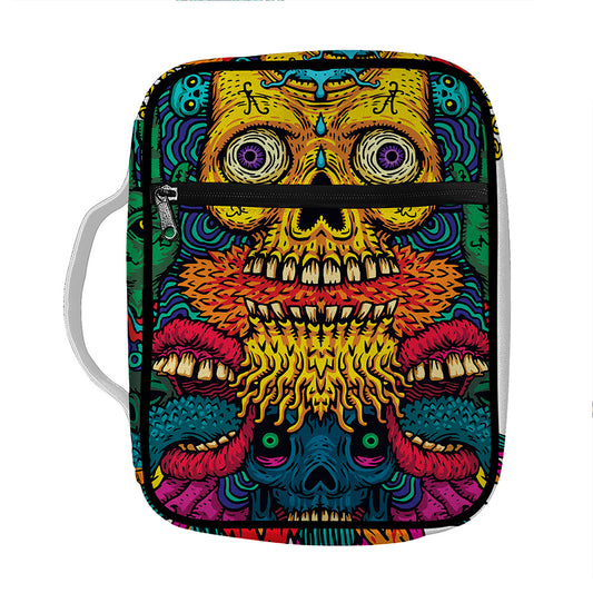 Psychedelic Skull Print Front Pocket Bible Bag