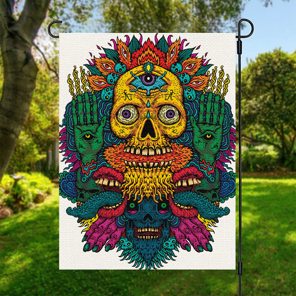 Psychedelic Skull Print Garden Flag