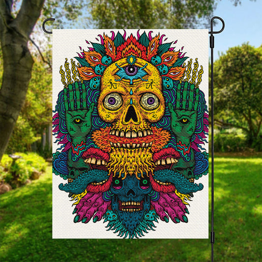 Psychedelic Skull Print Garden Flag