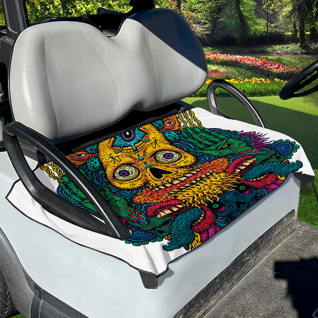 Psychedelic Skull Print Golf Cart Seat Cover