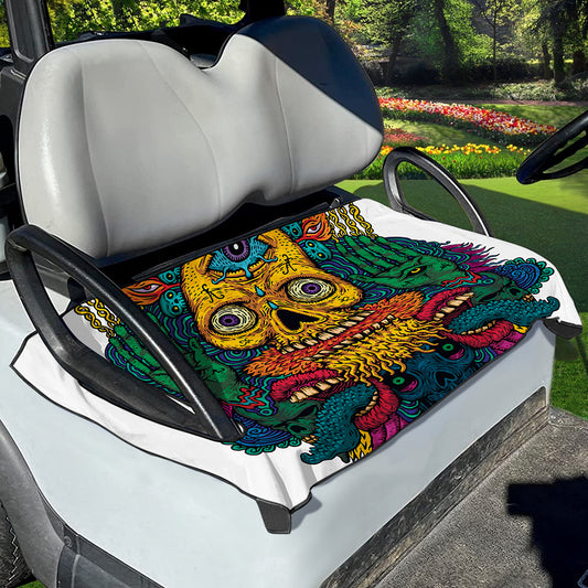 Psychedelic Skull Print Golf Cart Seat Cover