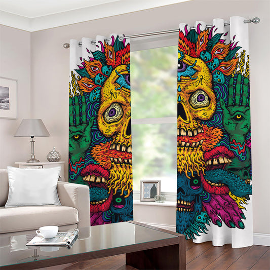 Psychedelic Skull Print Grommet Curtains