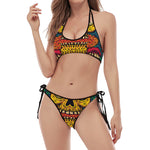 Psychedelic Skull Print Halter Scoop Tie Side Bikini