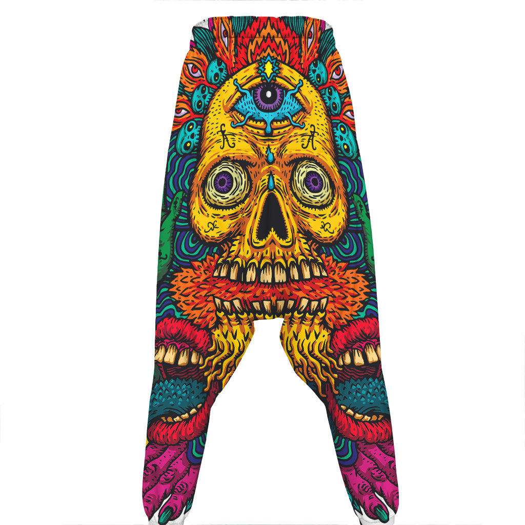 Psychedelic Skull Print Hammer Pants