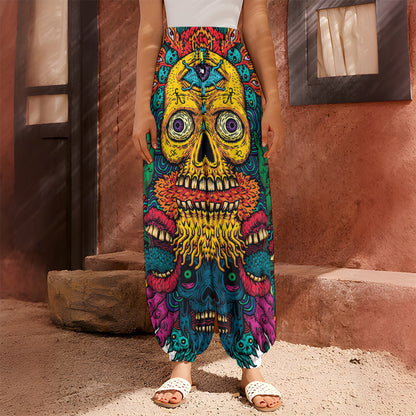 Psychedelic Skull Print Harem Pants