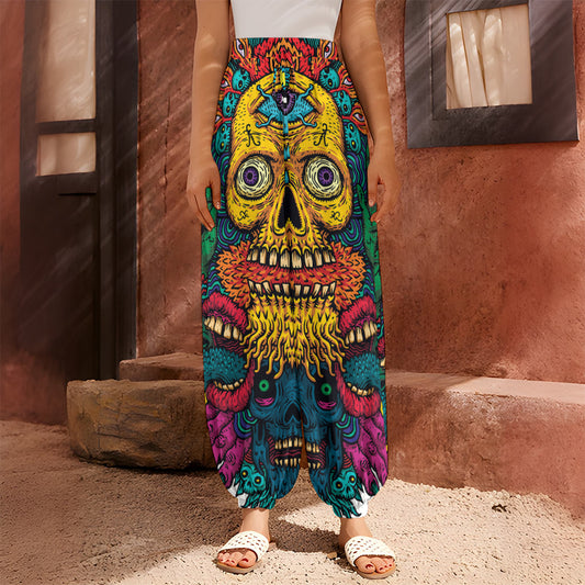 Psychedelic Skull Print Harem Pants