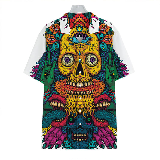 Psychedelic Skull Print Hawaiian Shirt