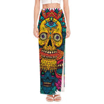 Psychedelic Skull Print High Slit Maxi Skirt