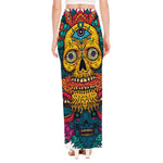Psychedelic Skull Print High Slit Maxi Skirt