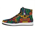 Psychedelic Skull Print High Top Leather Sneakers