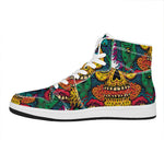Psychedelic Skull Print High Top Leather Sneakers