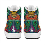 Psychedelic Skull Print High Top Leather Sneakers