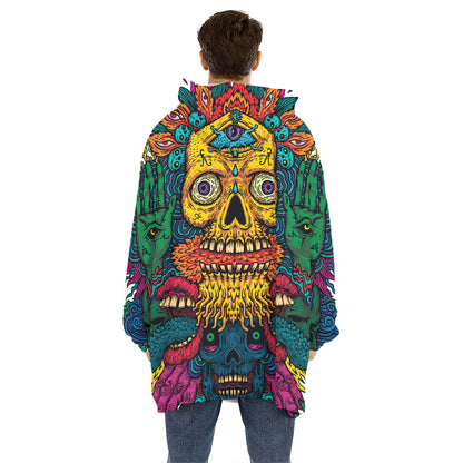 Psychedelic Skull Print Hoodie Blanket
