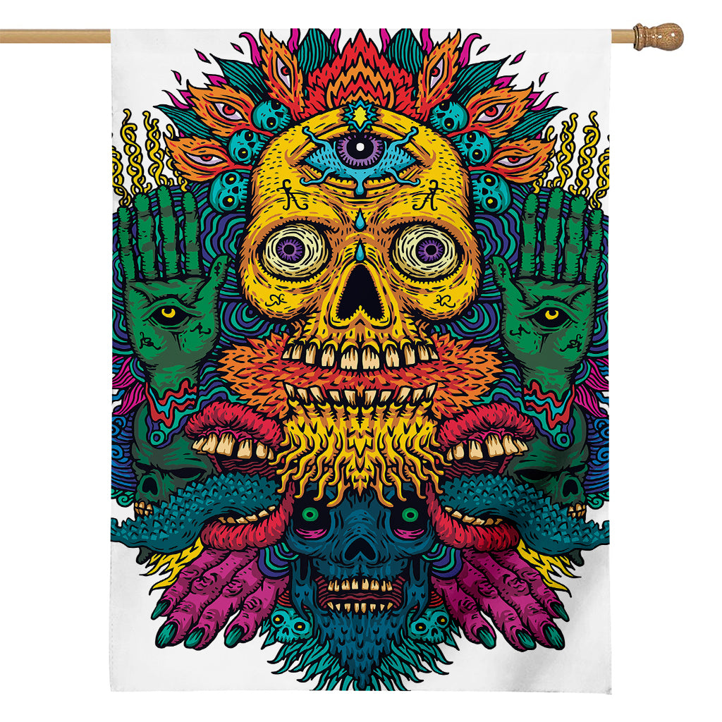 Psychedelic Skull Print House Flag
