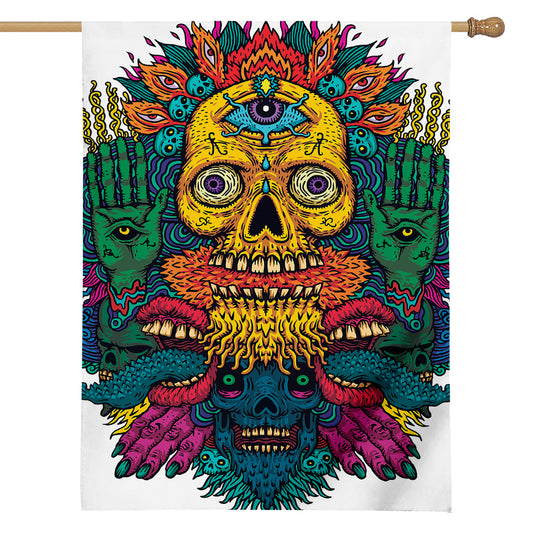 Psychedelic Skull Print House Flag