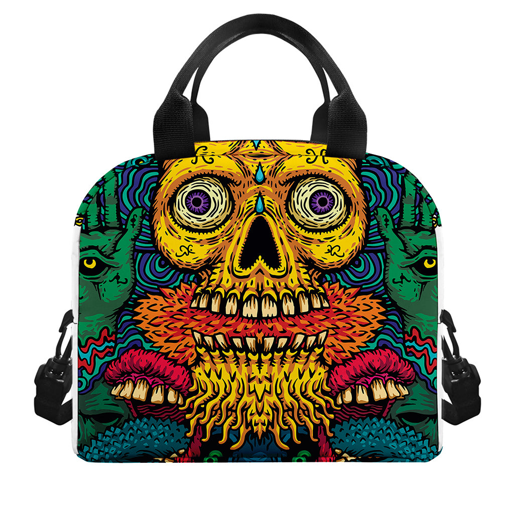 Psychedelic Skull Print Insulated Lunch Bag
