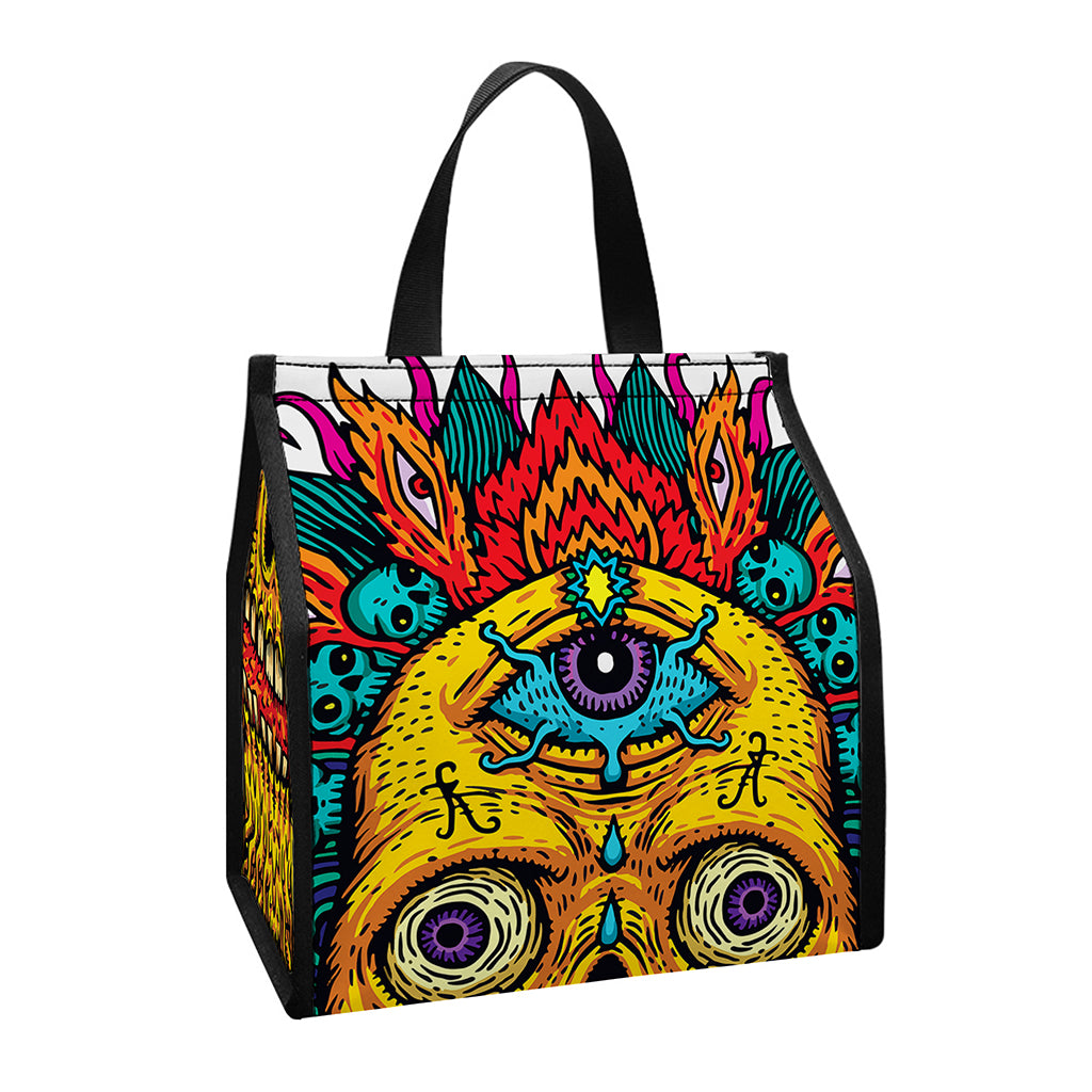 Psychedelic Skull Print Insulated Lunch Tote