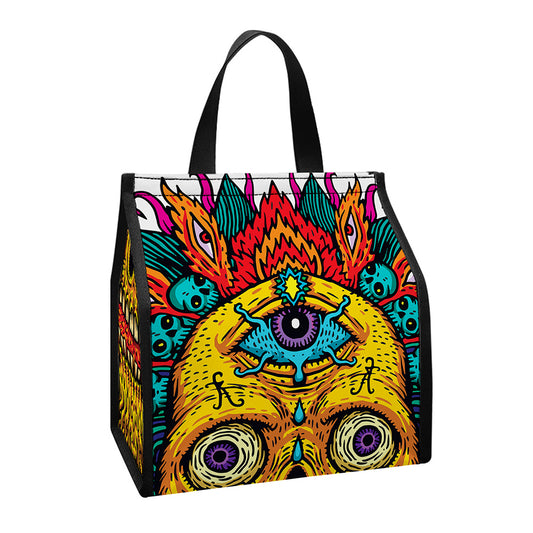 Psychedelic Skull Print Insulated Lunch Tote