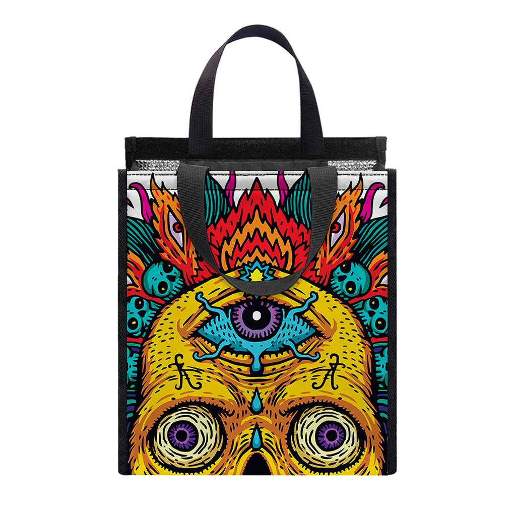 Psychedelic Skull Print Insulated Lunch Tote