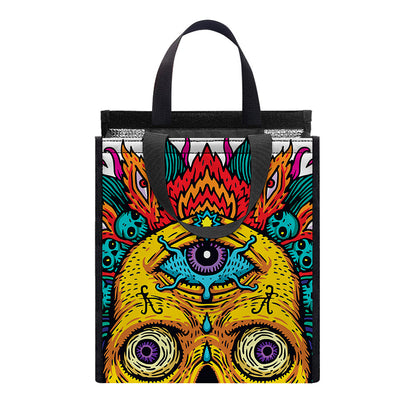 Psychedelic Skull Print Insulated Lunch Tote