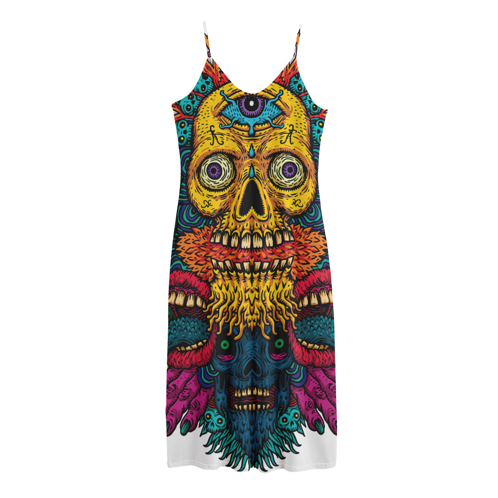 Psychedelic Skull Print Jersey Midi Cami Dress