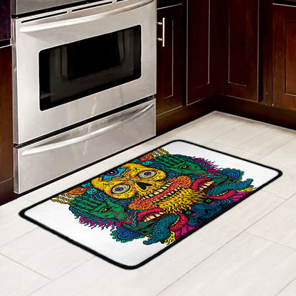 Psychedelic Skull Print Kitchen Mat