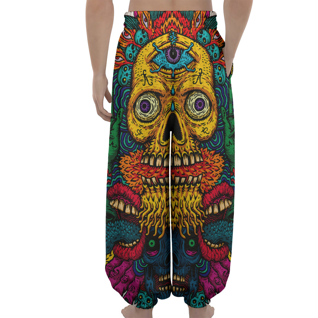 Psychedelic Skull Print Lantern Pants