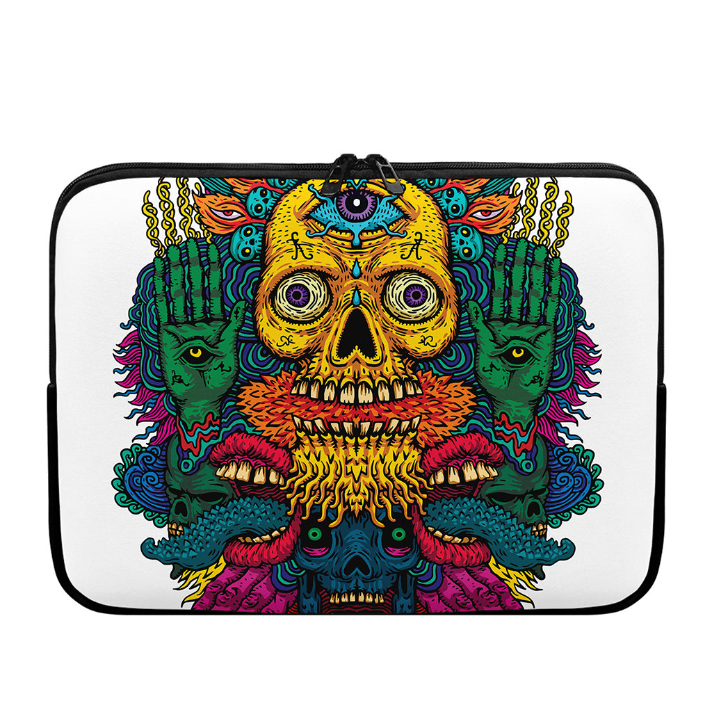 Psychedelic Skull Print Laptop Sleeve
