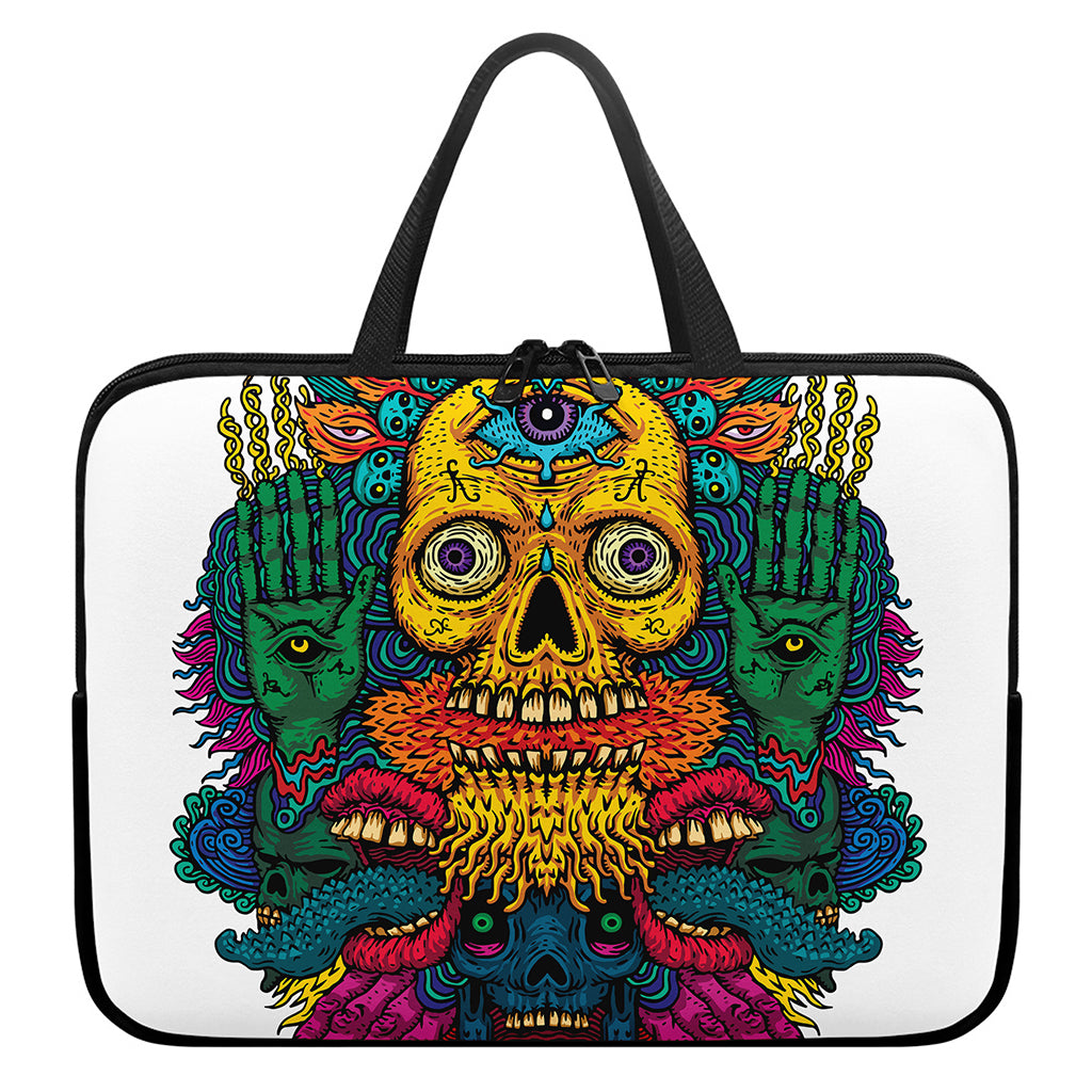 Psychedelic Skull Print Laptop Sleeve With Handle