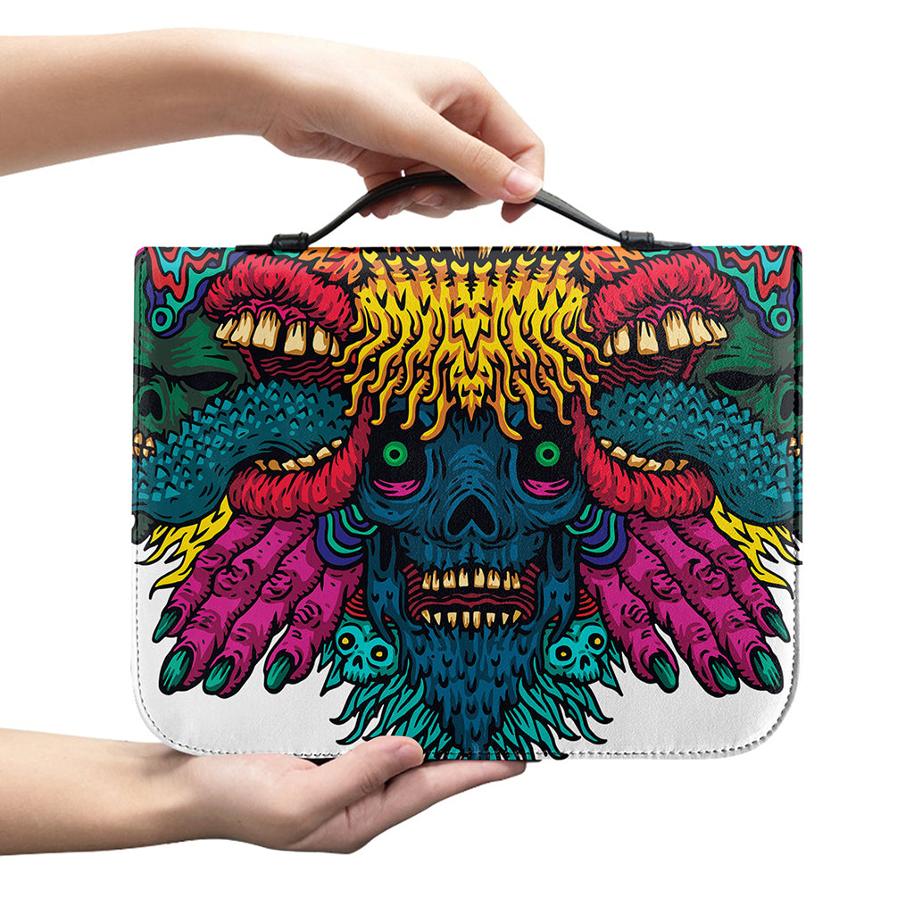 Psychedelic Skull Print Leather Bible Cover