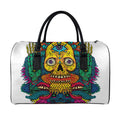 Psychedelic Skull Print Leather Duffel Bag