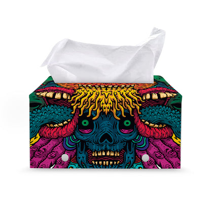 Psychedelic Skull Print Leather Tissue Box Cover