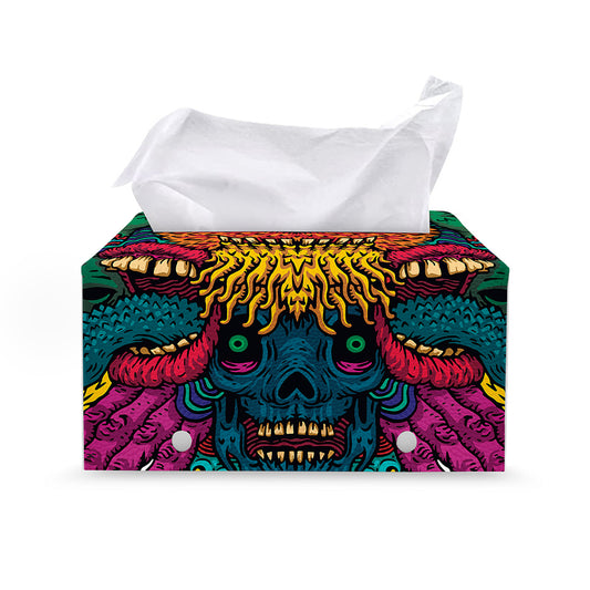 Psychedelic Skull Print Leather Tissue Box Cover