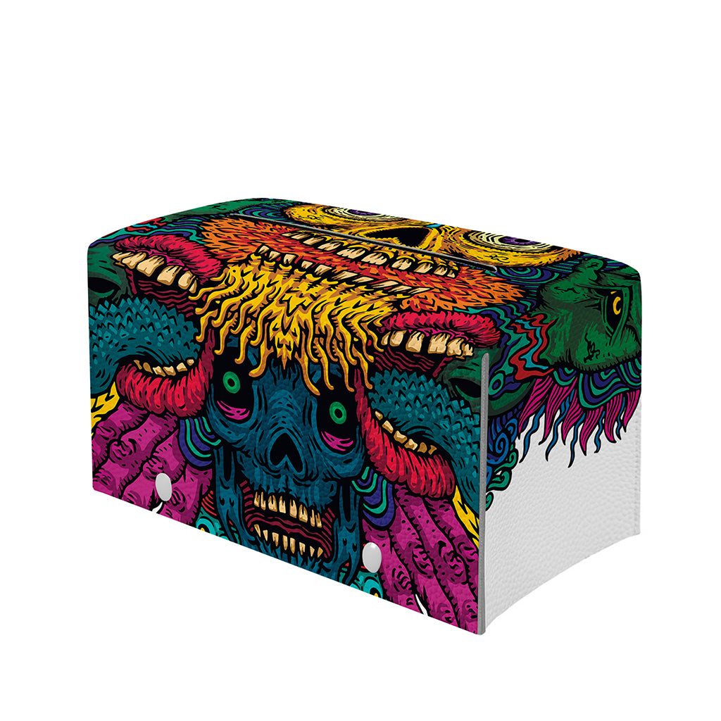 Psychedelic Skull Print Leather Tissue Box Cover