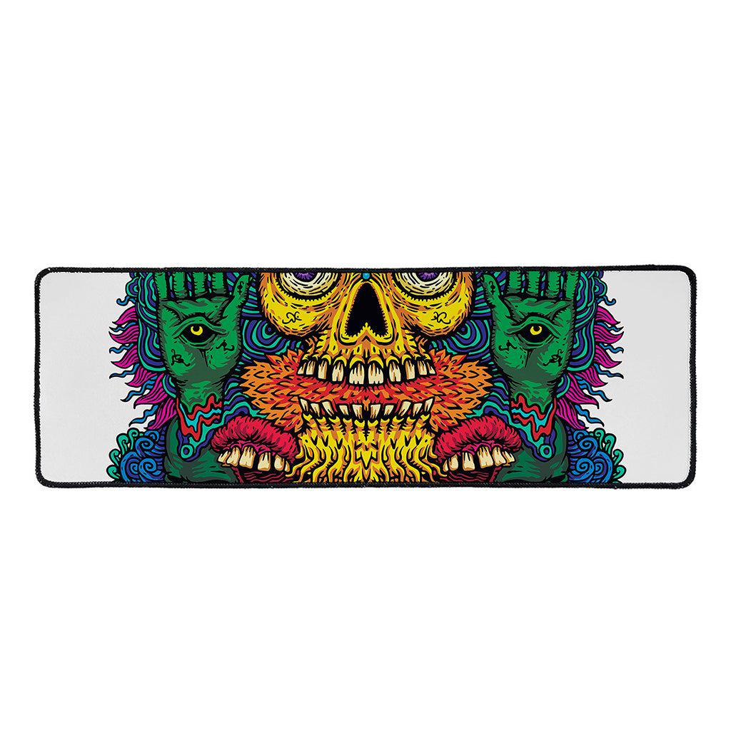 Psychedelic Skull Print Long Kitchen Mat