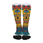 Psychedelic Skull Print Long Socks